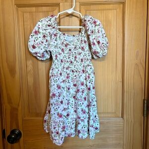 The Children's Place Floral Puff Sleeve Dress - White and Red
